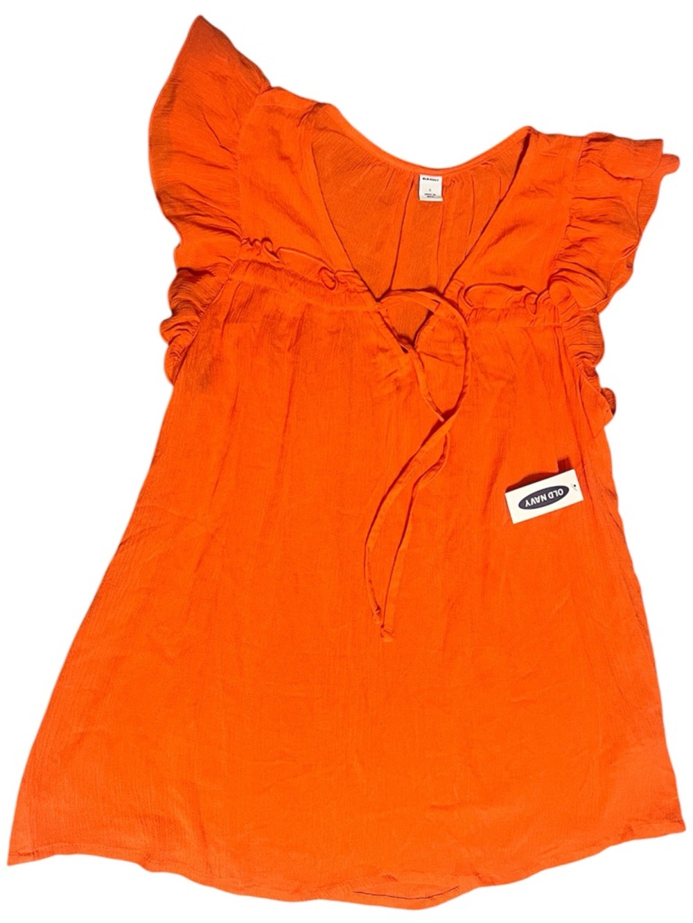 Old Navy Women’s Vibrant Orange Flutter Sleeve Gauze Boho Blouse NWT Size Small